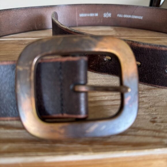 Fossil Brown Full Grain Genuine Leather Heavy Distressed Brass Buckle Size 36 - Picture 3 of 9